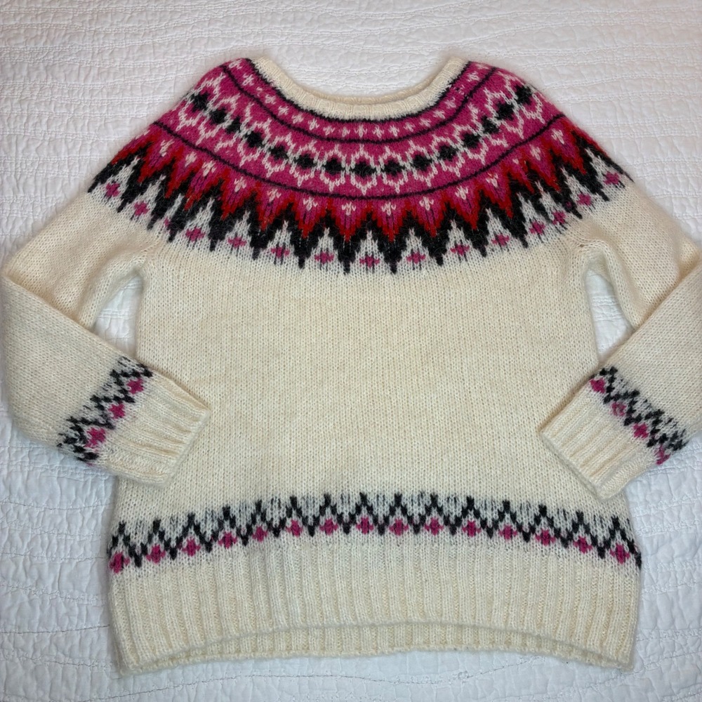 H&M LOGG Fair Isle Alpaca Wool Blend Sweater Pink M Nordic Y2K Cabin *notes